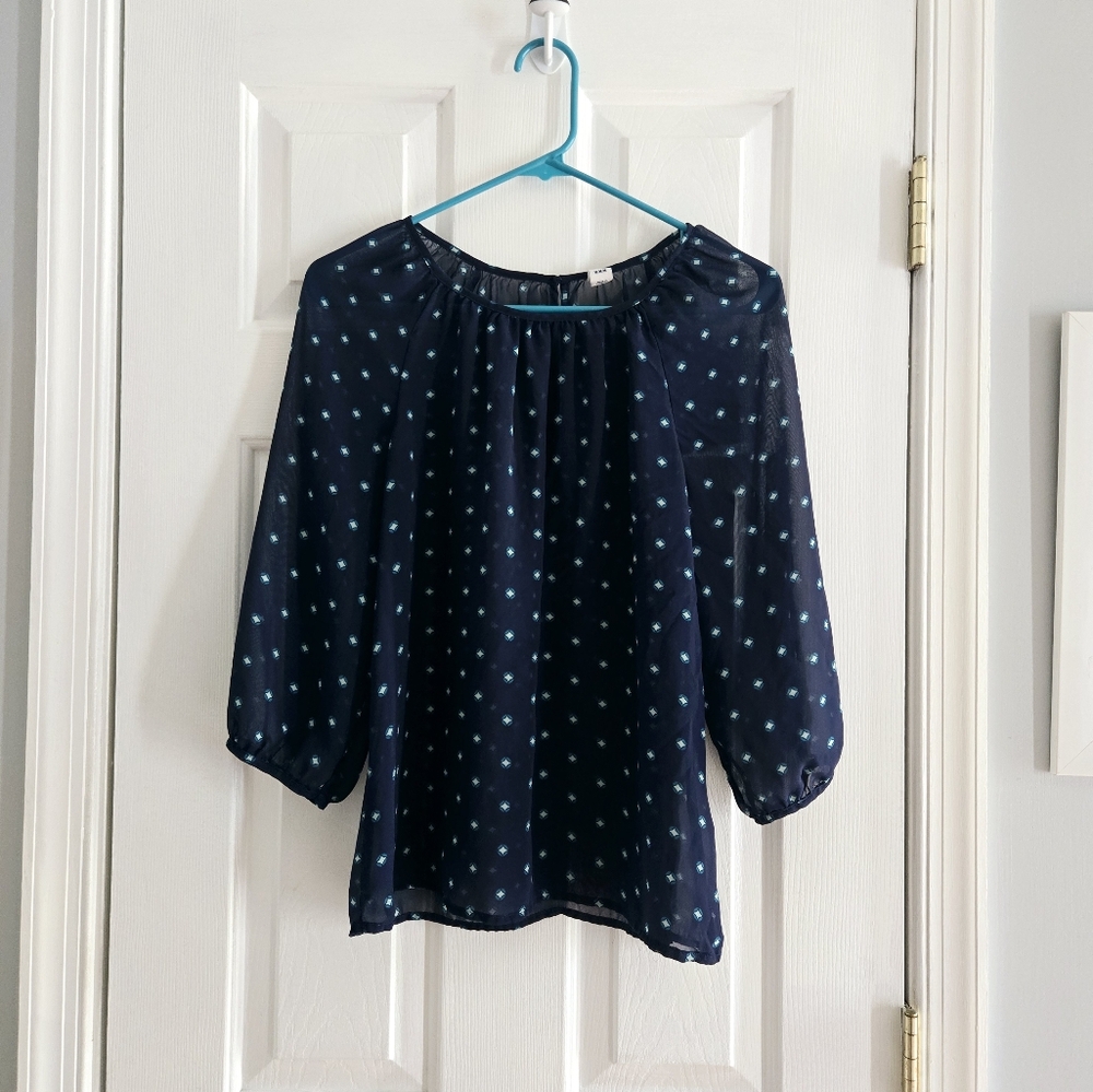 Navy Blue Polka Dot Sheer Blouse